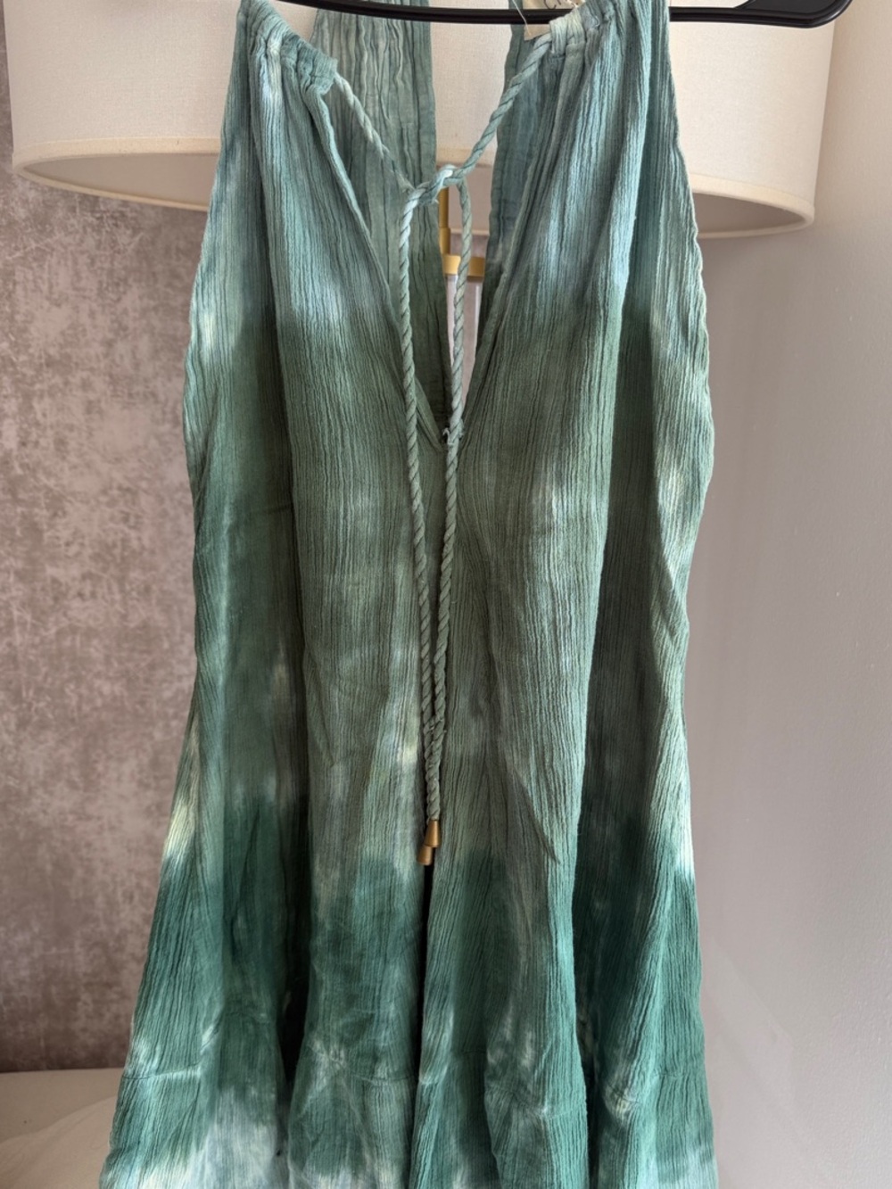 Women's Mini Dress - Green Tie-Dye Halter Style